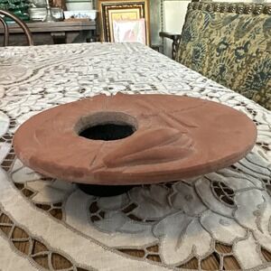 Terracotta Pottery Dragonfly Water Lily Ikebana Vase with Flower Frog Signed